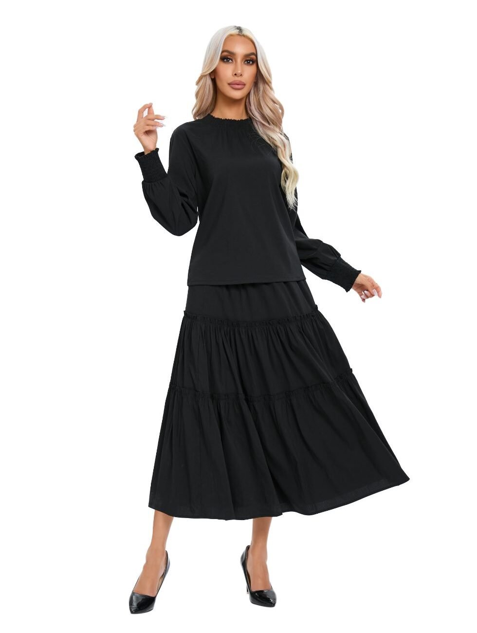 Tiered Skirt Midi Set Black - Image 3