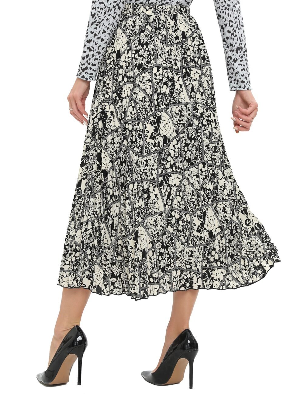 Monochrome Print Midi Pleated Skirt - Image 2