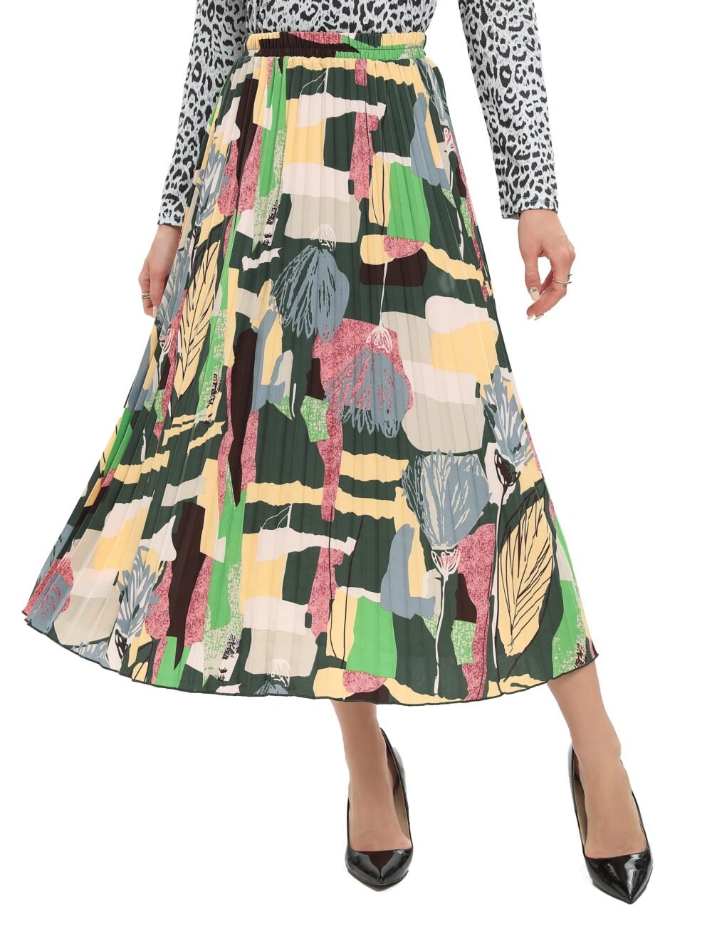 Colorful Print Midi Pleated Skirt - Image 3