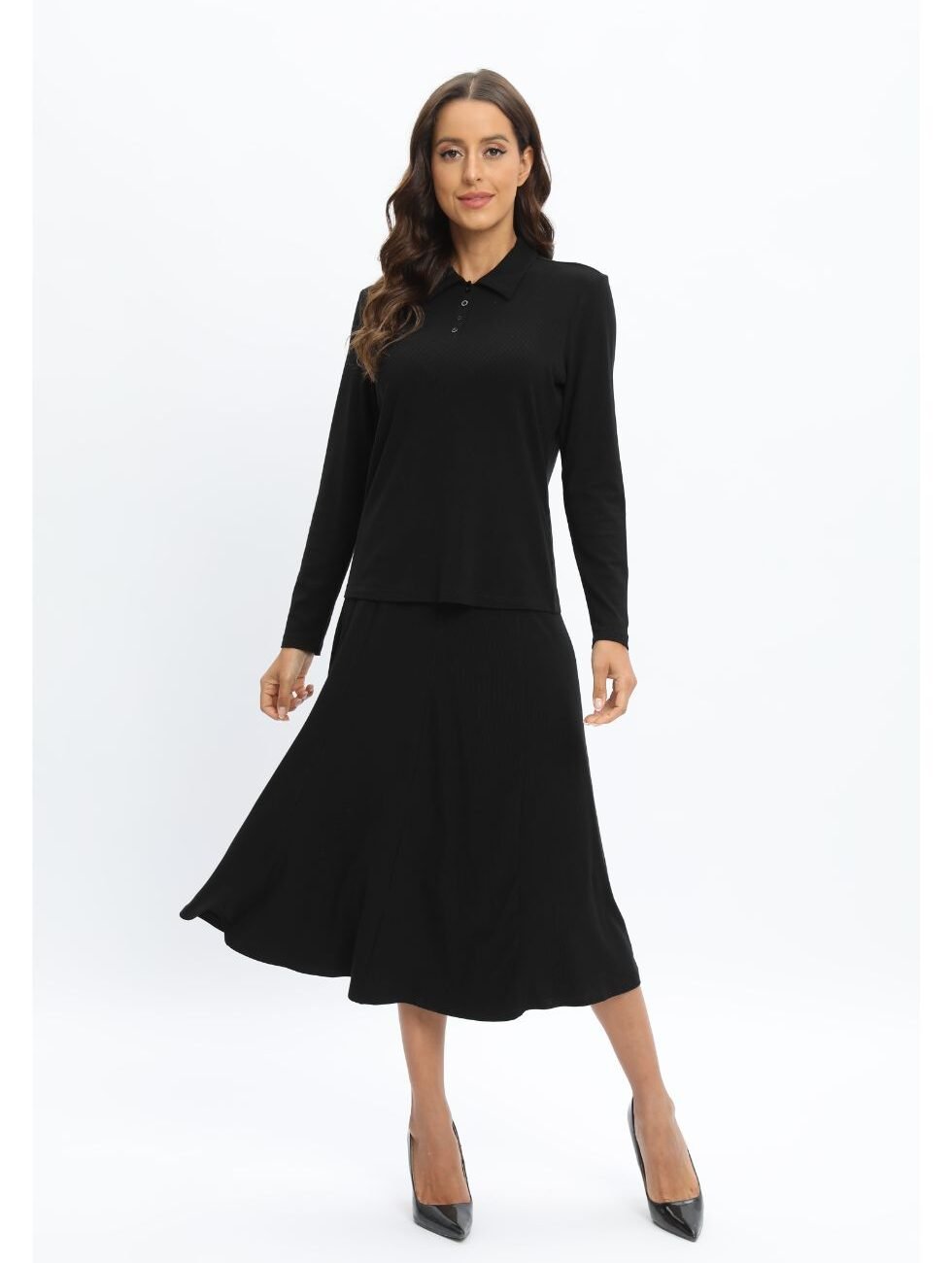 Black Jersey Polo Shirt and Matching Skirt Set - Image 3