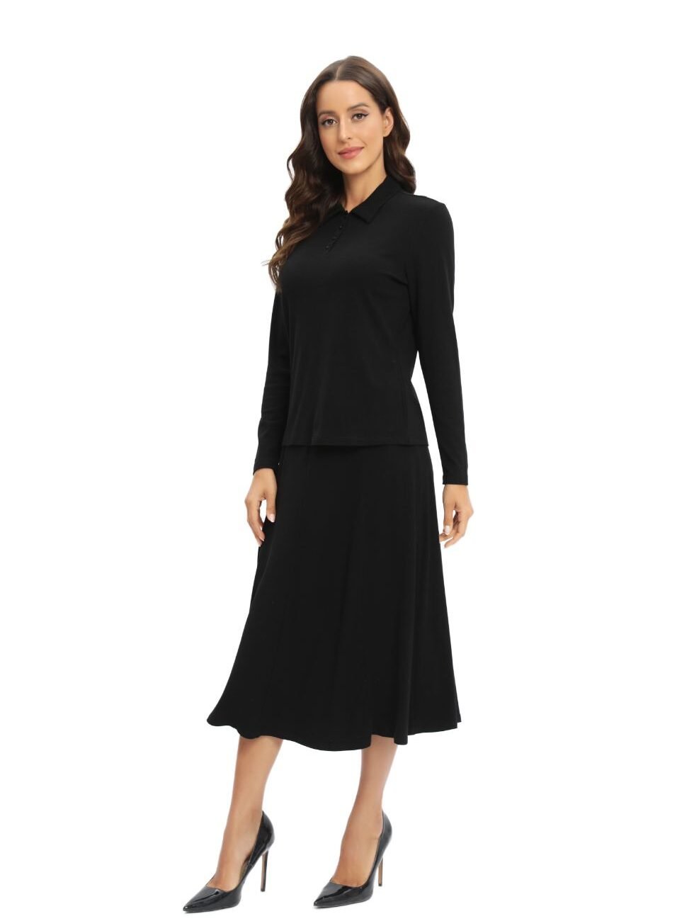 Black Jersey Polo Shirt and Matching Skirt Set - Image 6