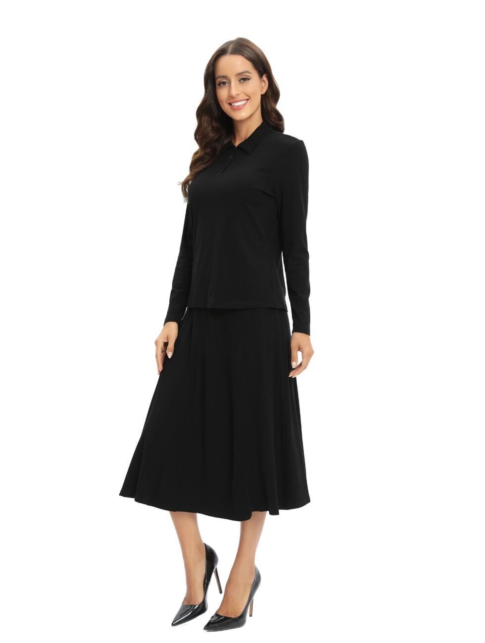 Black Jersey Polo Shirt and Matching Skirt Set - Image 7