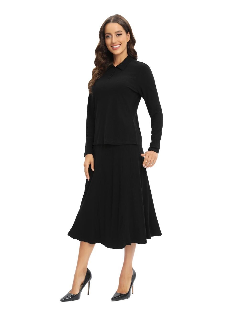 Black Jersey Polo Shirt and Matching Skirt Set - Image 8