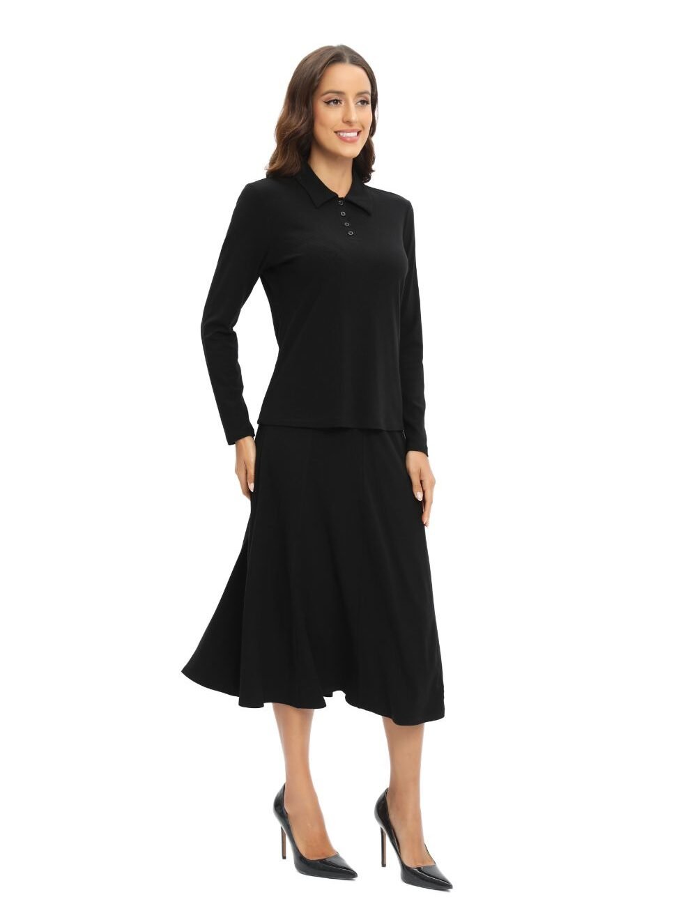 Black Jersey Polo Shirt and Matching Skirt Set - Image 9