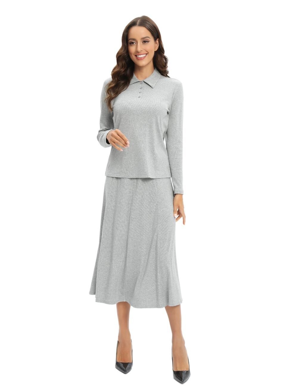 Grey Jersey Polo Shirt and Matching Skirt Set - Image 4