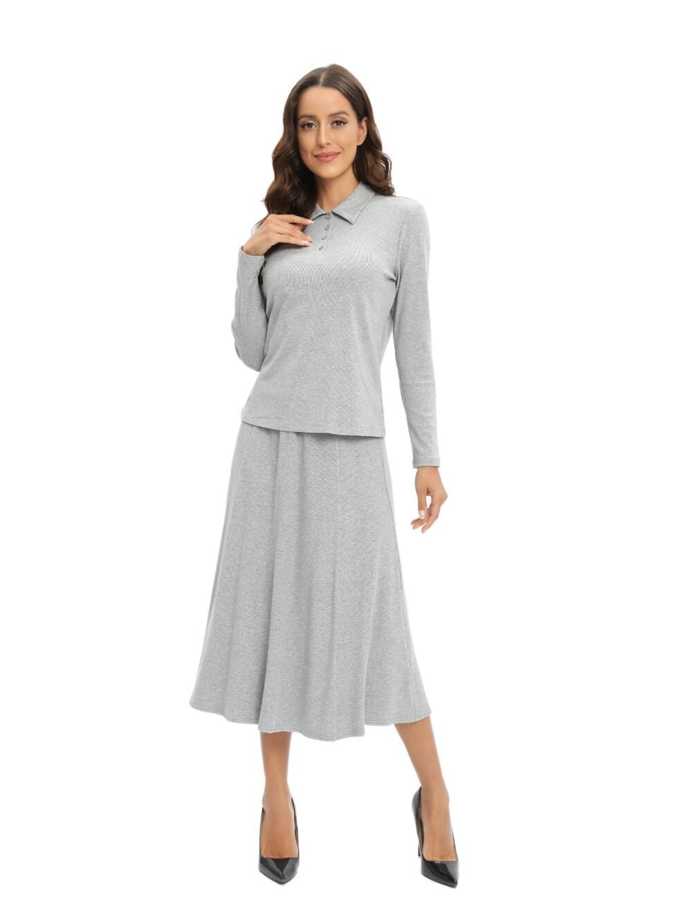 Grey Jersey Polo Shirt and Matching Skirt Set - Image 7